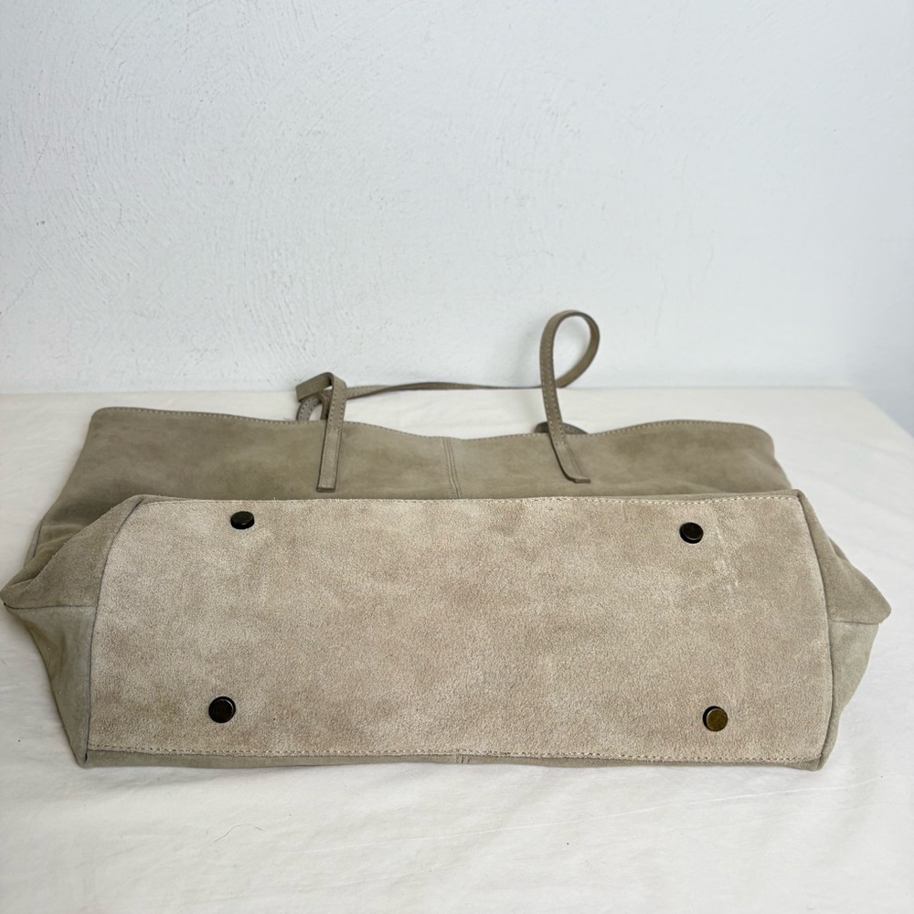 GARNET HILL Suede Leather Tote Made in Italy New w Tags Sand Beige Taupe Cream - Picture 11 of 15
